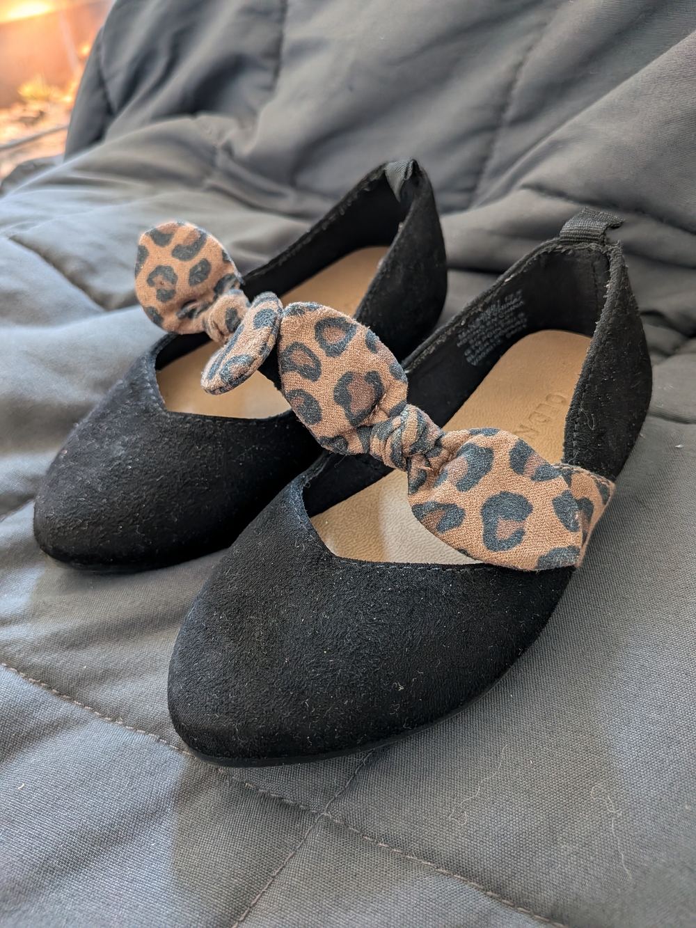 Old Navy Toddler Girls Size 5 Black Flats Leopard Bow Shoes